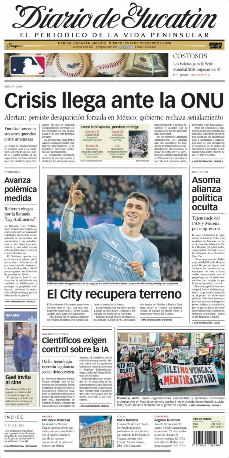 Portada de Diario de Yucatán (M&eacute;xico)