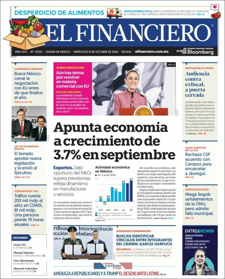 Portada de El Financiero (Mexico)