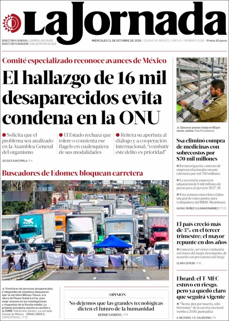 Portada de La Jornada (Mexico)