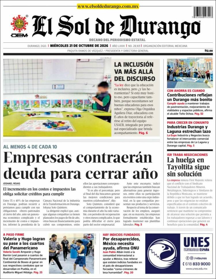 Portada de El Sol de Durango (Mexico)