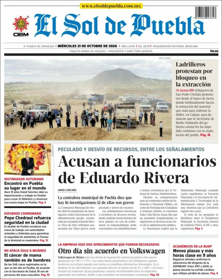 Portada de El Sol de Puebla (Mexico)