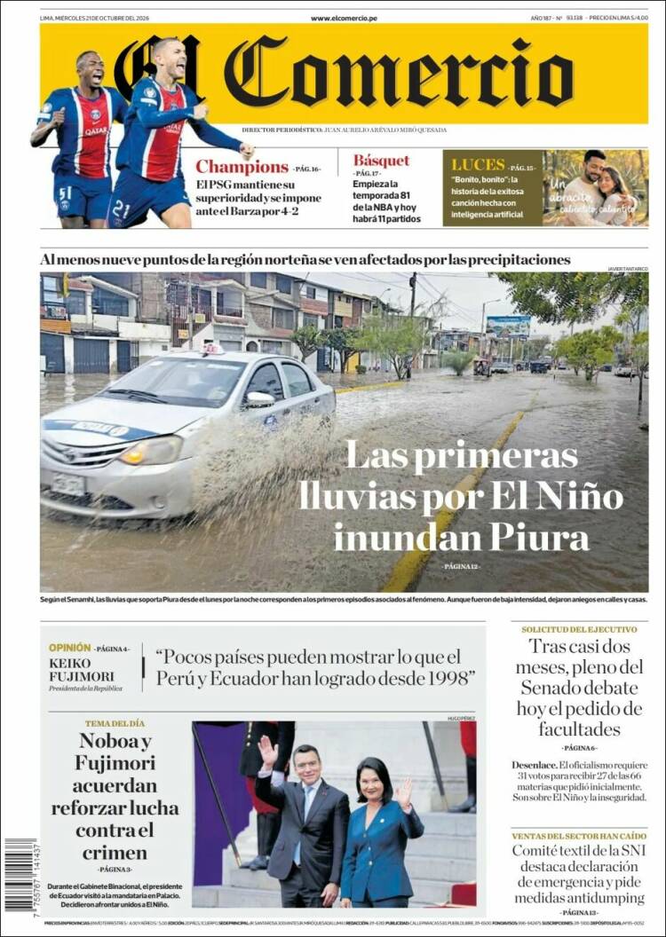 Portada de El Comercio (P&eacute;rou)