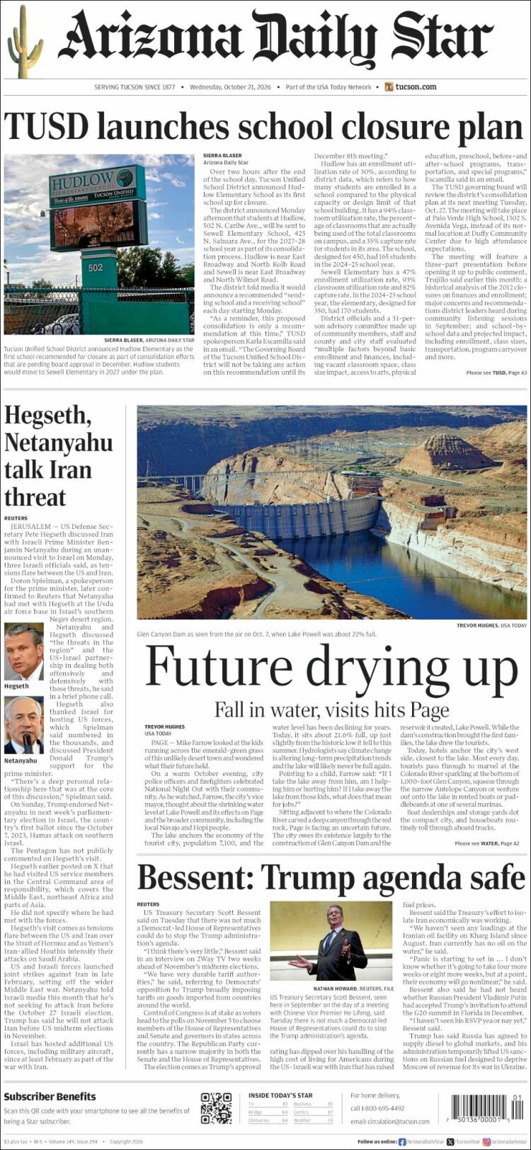 Portada de Arizona Daily Star (USA)