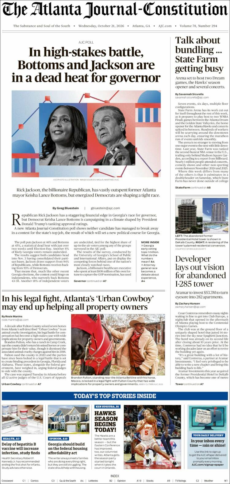 Portada de The Atlanta Journal-Constitution (USA)