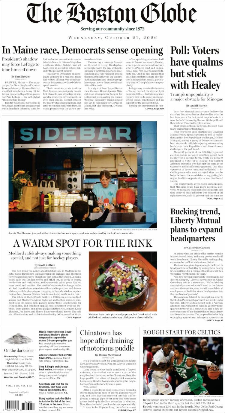 Portada de Boston Globe (USA)