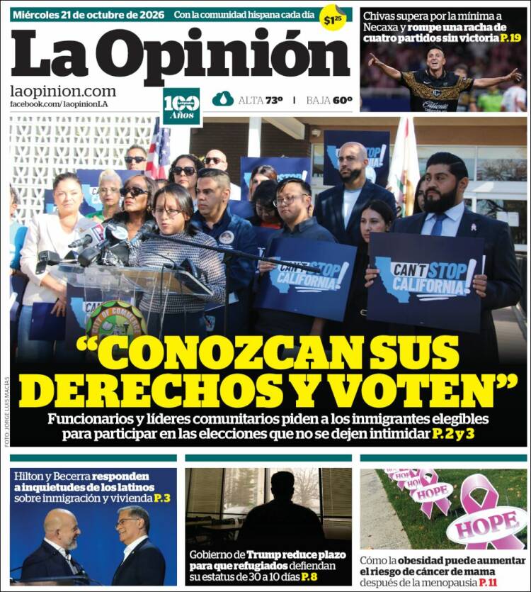 Portada de La Opinión (USA)