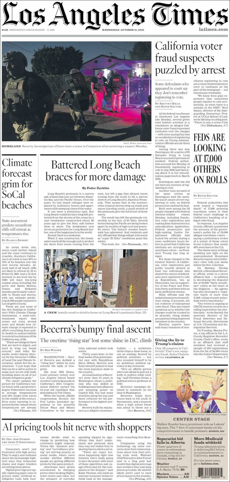 Portada de Los Angeles Times (USA)