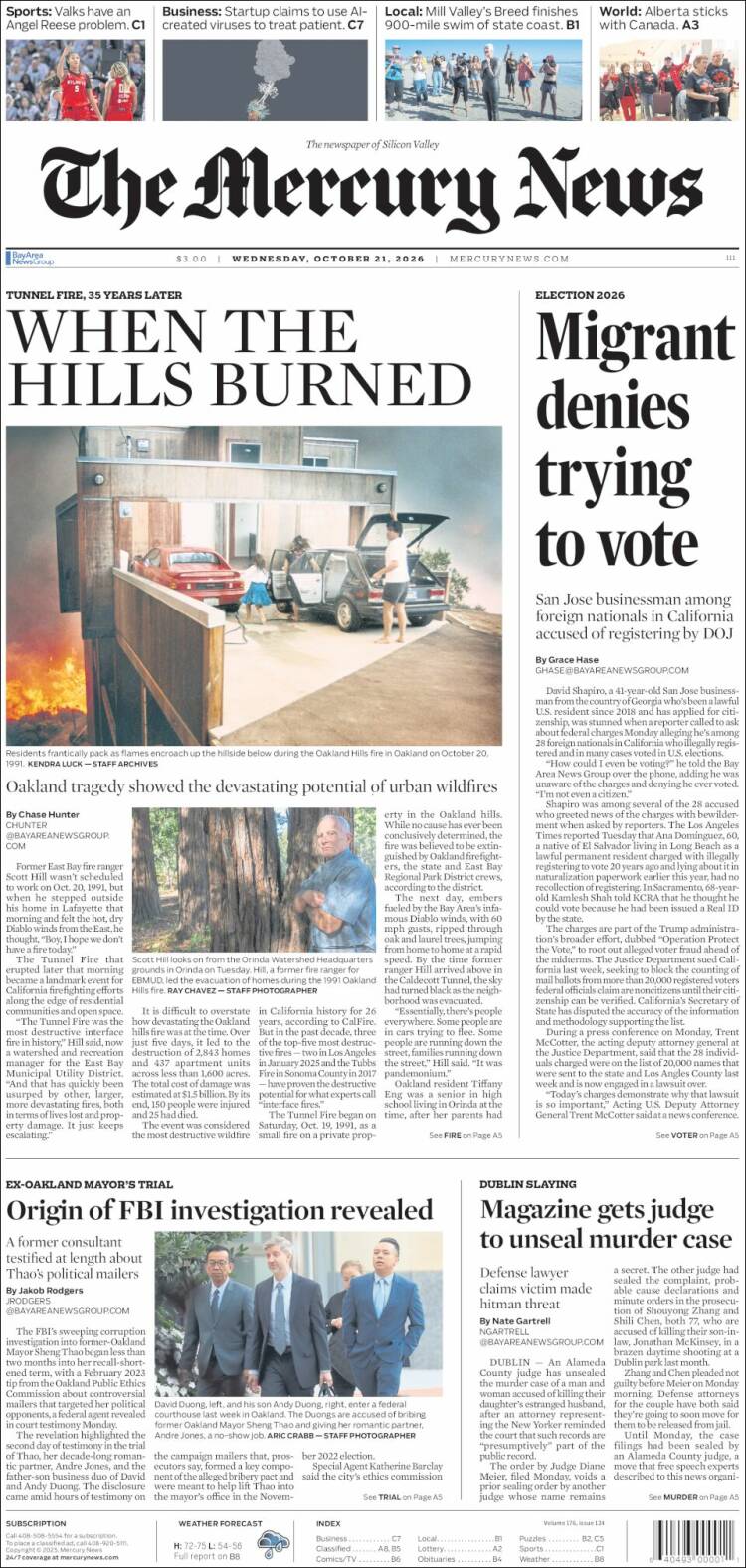 Portada de San Jose Mercury News (USA)