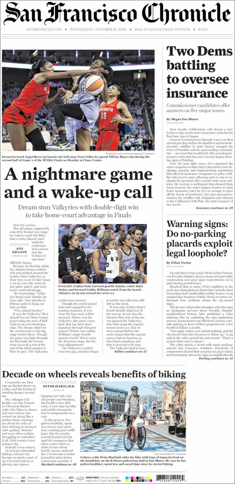 Portada de San Francisco Chronicle (USA)