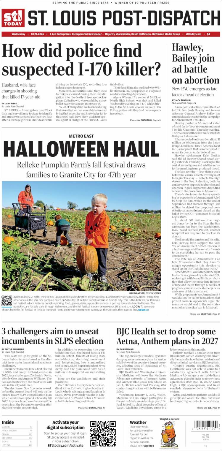 Portada de St. Louis Post-Dispatch (USA)