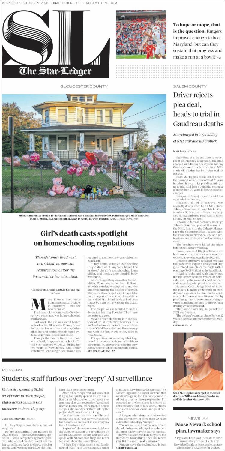 Portada de Star-Ledger (USA)