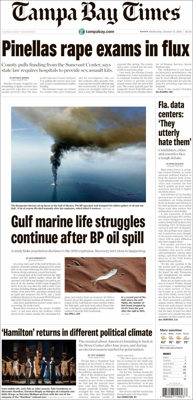 Portada de Tampa Bay Times (USA)