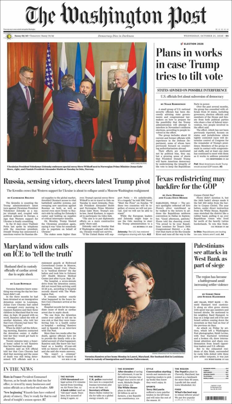 Portada de The Washington Post (USA)