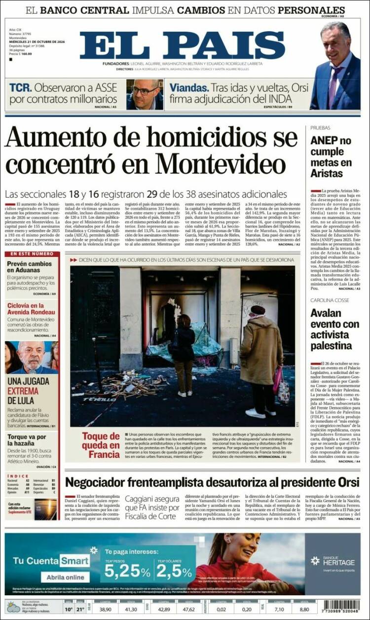 Portada de El País (Uruguay)