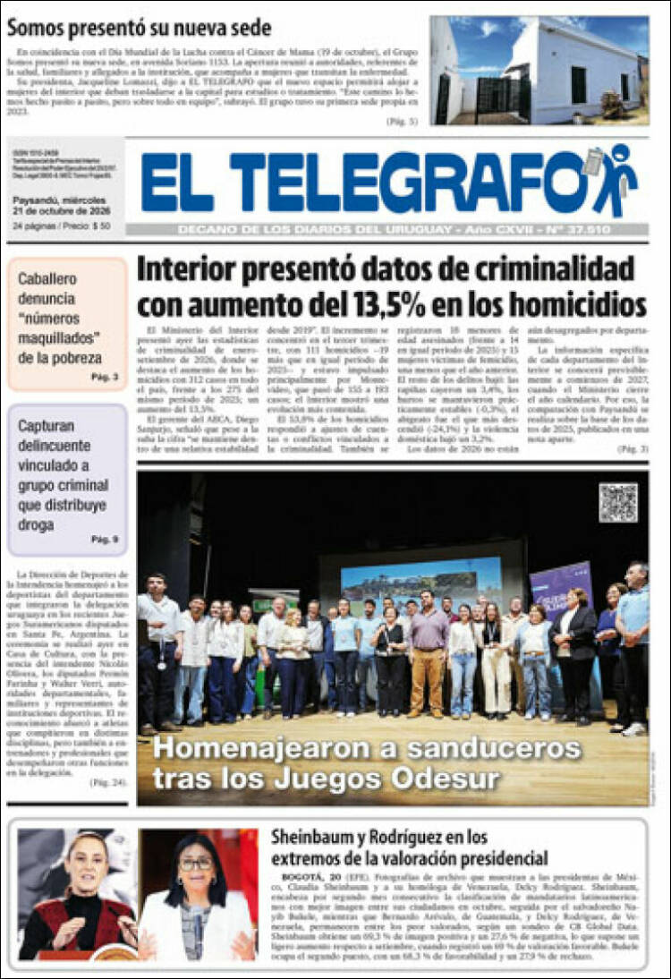 Portada de El Telégrafo (Uruguay)