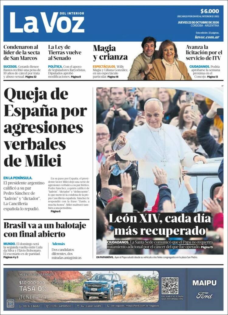 Portada de La Voz del Interior (Argentina)