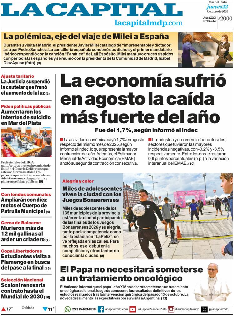 Portada de Diario La Capital - Mar del Plata (Argentina)