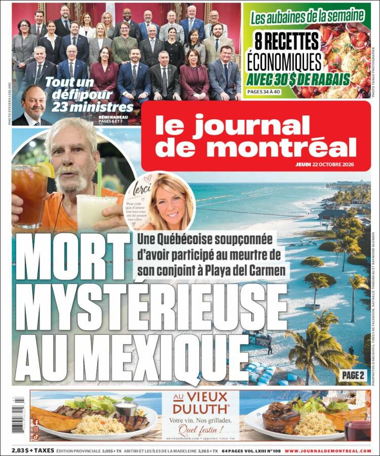 Portada de Le Journal de Montréal (Canada)