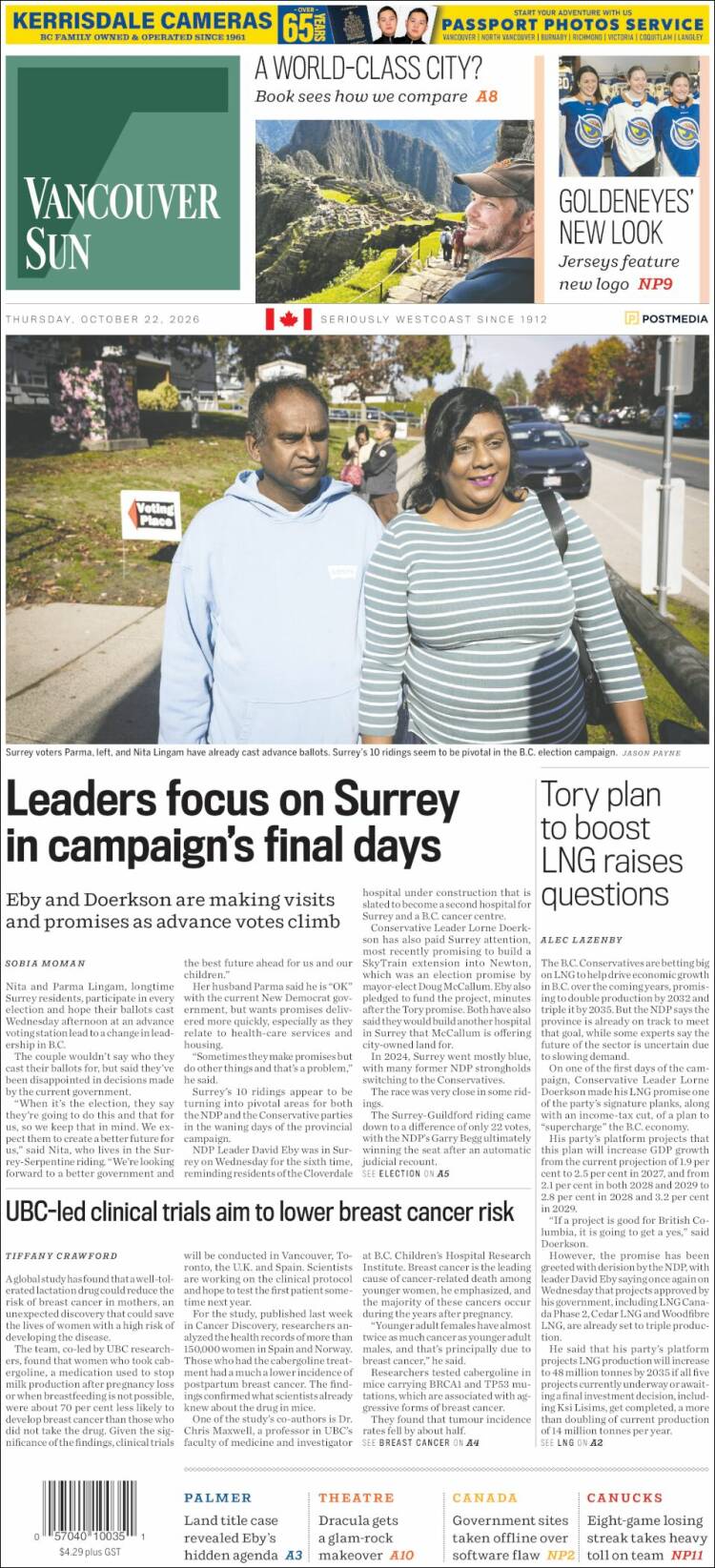 Portada de The Vancouver Sun (Canada)