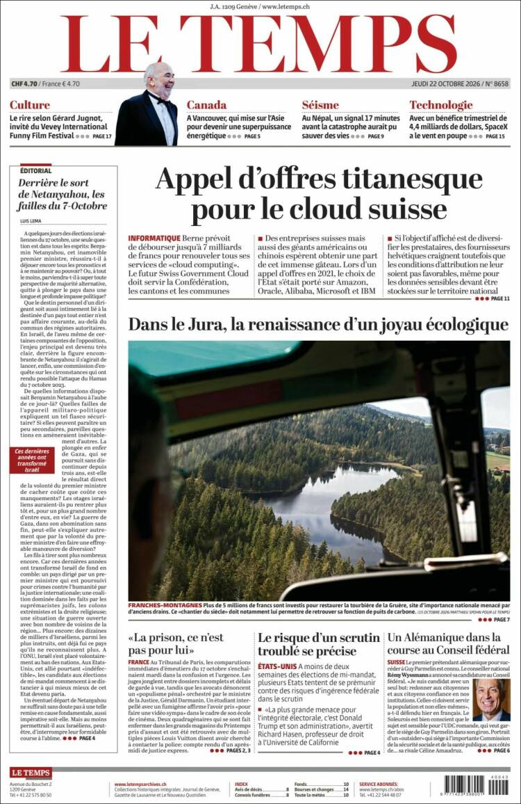 Portada de Le Matin (Switzerland)