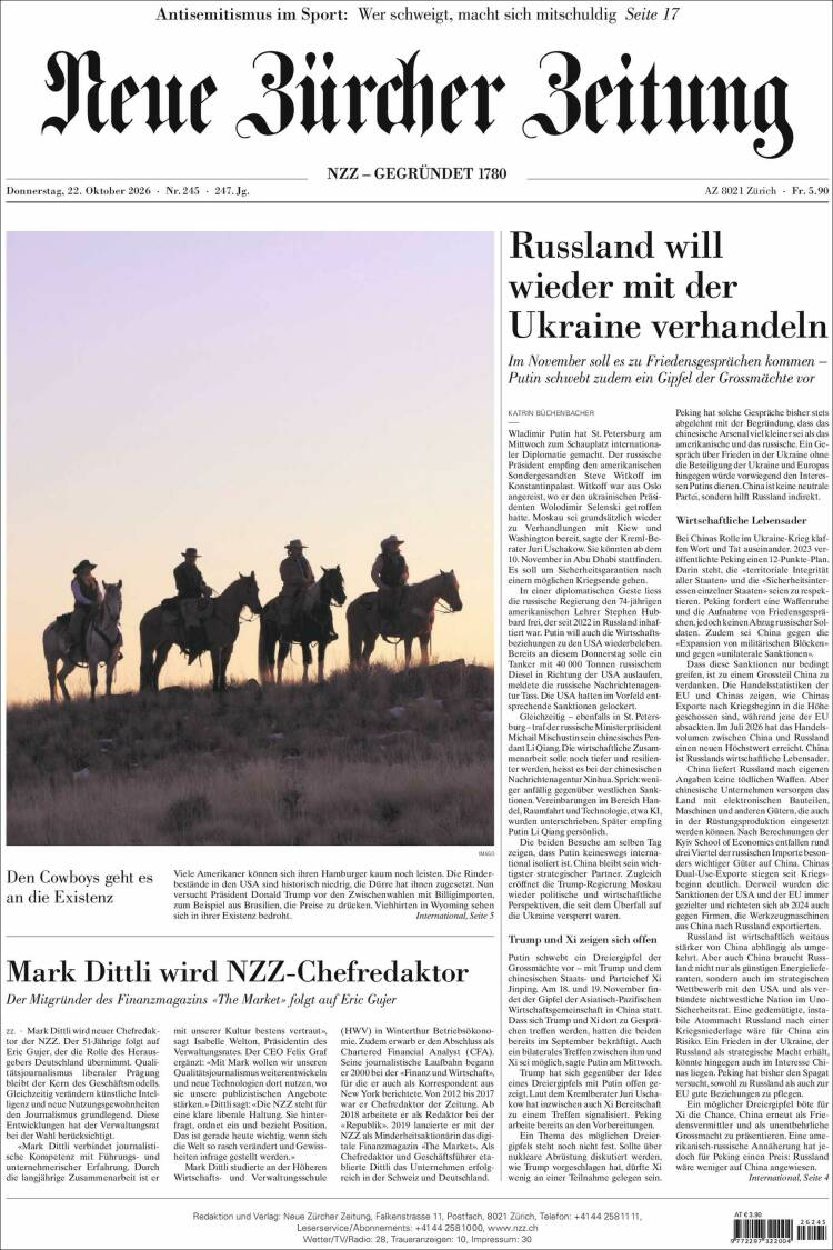 Portada de Neue Zürcher Zeitung (Switzerland)