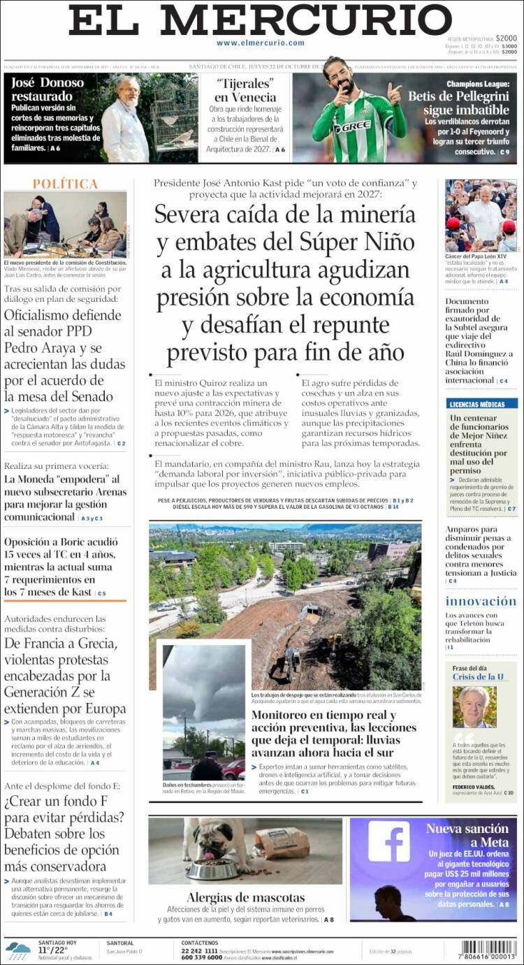 Portada de El Mercurio (Chile)