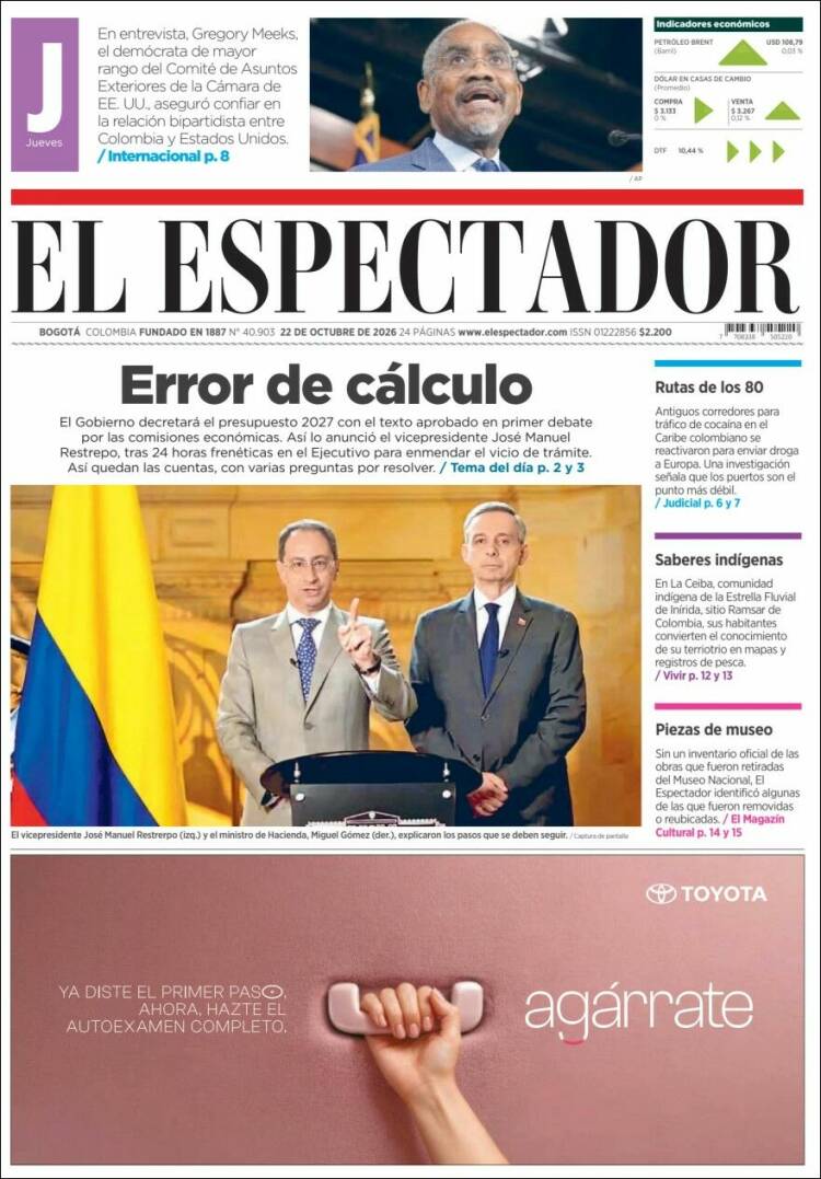 Portada de El Espectador (Colombia)