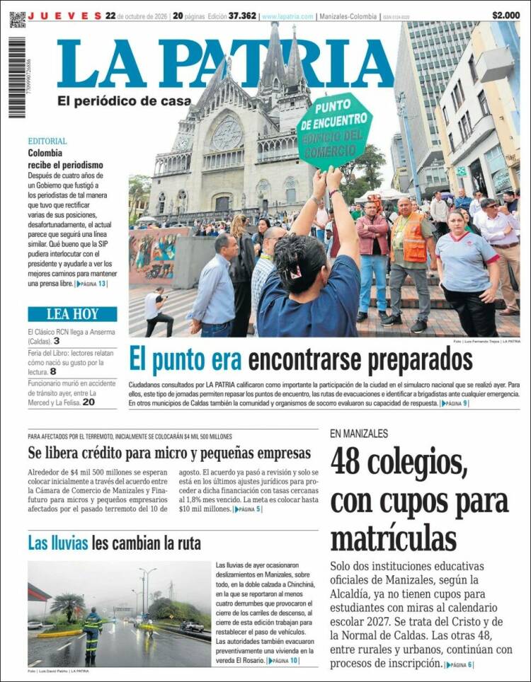 Portada de La Patria (Colombia)