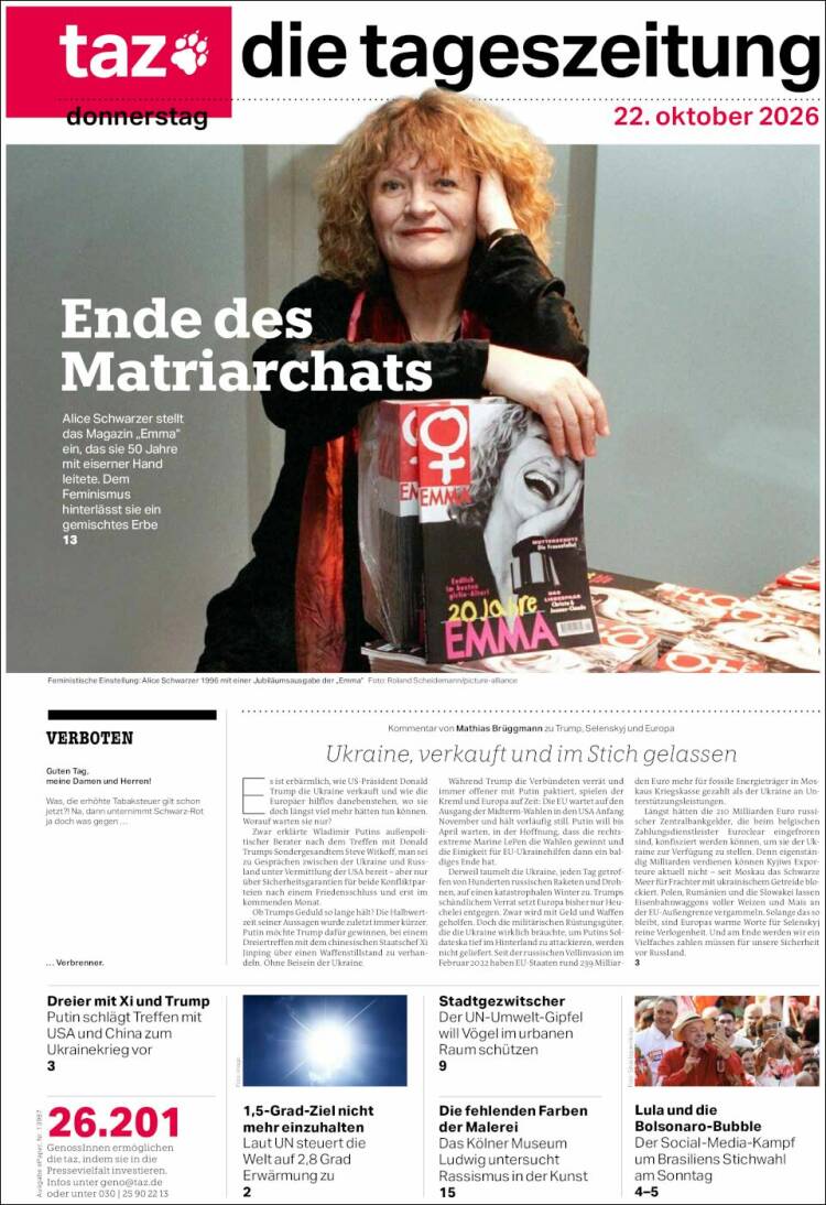 Portada de Die Tageszeitung (Germany)