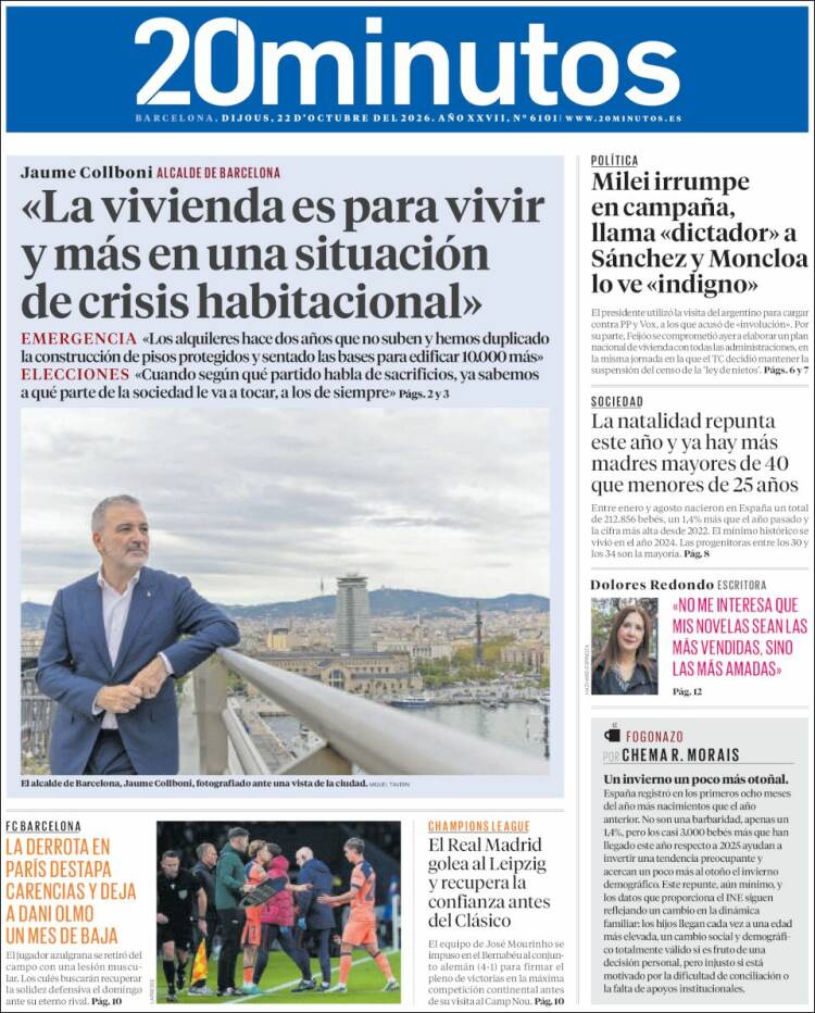 Portada de 20 Minutos - Barcelona (Spain)