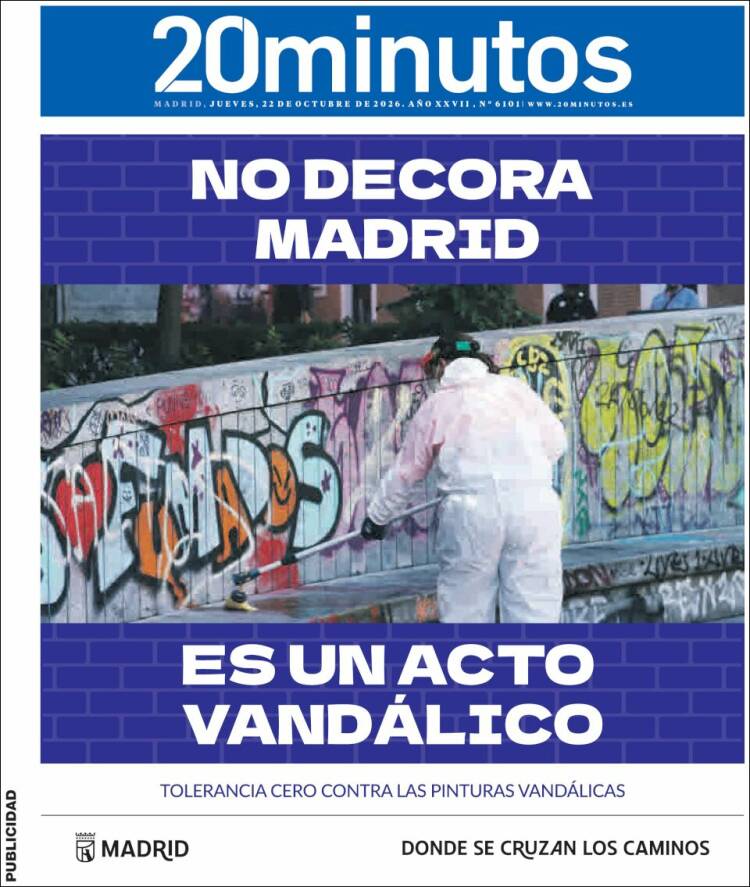 Portada de 20 Minutos - Madrid (Espa&ntilde;a)