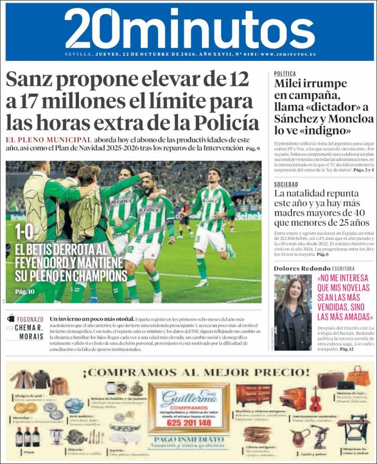 Portada de 20 Minutos - Sevilla (Espa&ntilde;a)