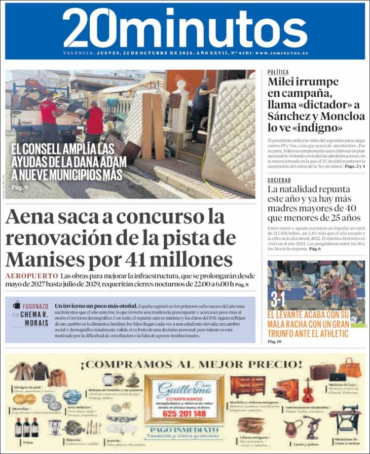 Portada de 20 Minutos - Valencia (Spain)