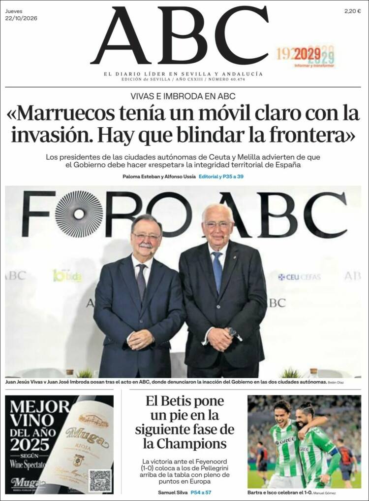 Portada de ABC - Sevilla (Espa&ntilde;a)