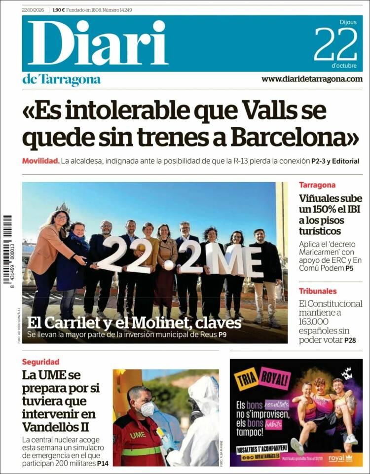 Portada de Diari de Tarragona (Espa&ntilde;a)