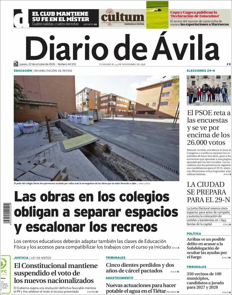 Portada de Diario de Ávila (Spain)