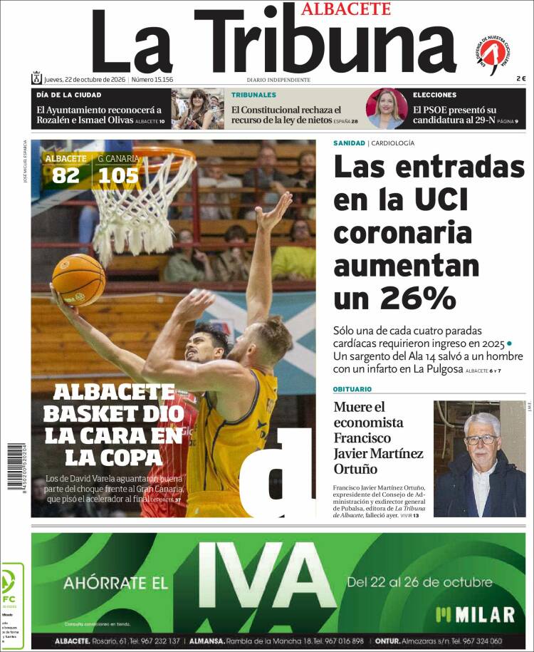 Portada de La Tribuna de Albacete (Spain)