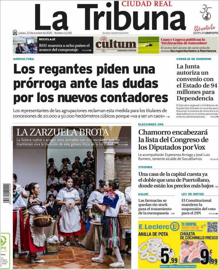 Portada de La Tribuna de Ciudad Real (Espa&ntilde;a)