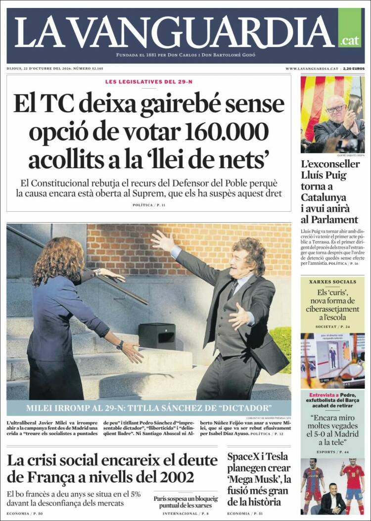 Portada de La Vanguardia (Espa&ntilde;a)