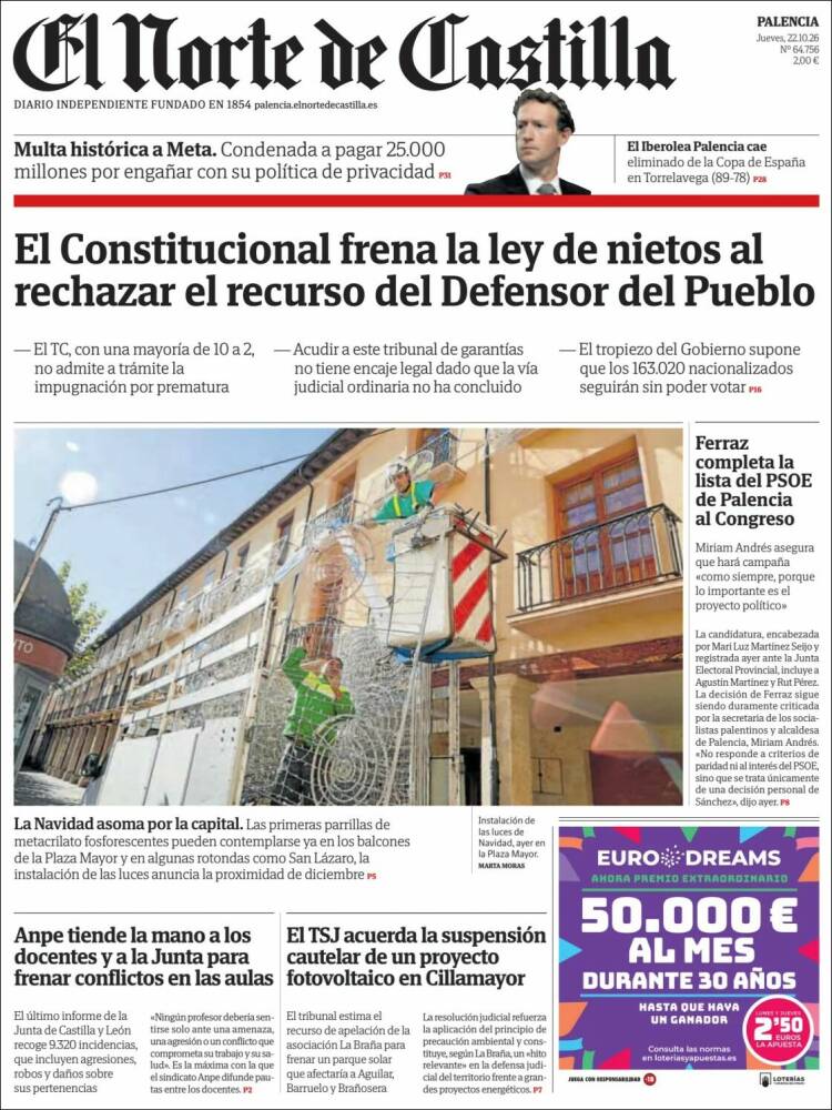 Portada de Norte de Castilla - Palencia (Spain)