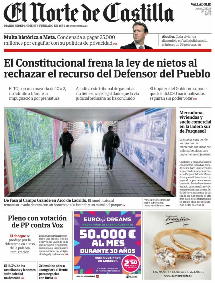 Portada de Norte de Castilla - Valladolid (Espa&ntilde;a)