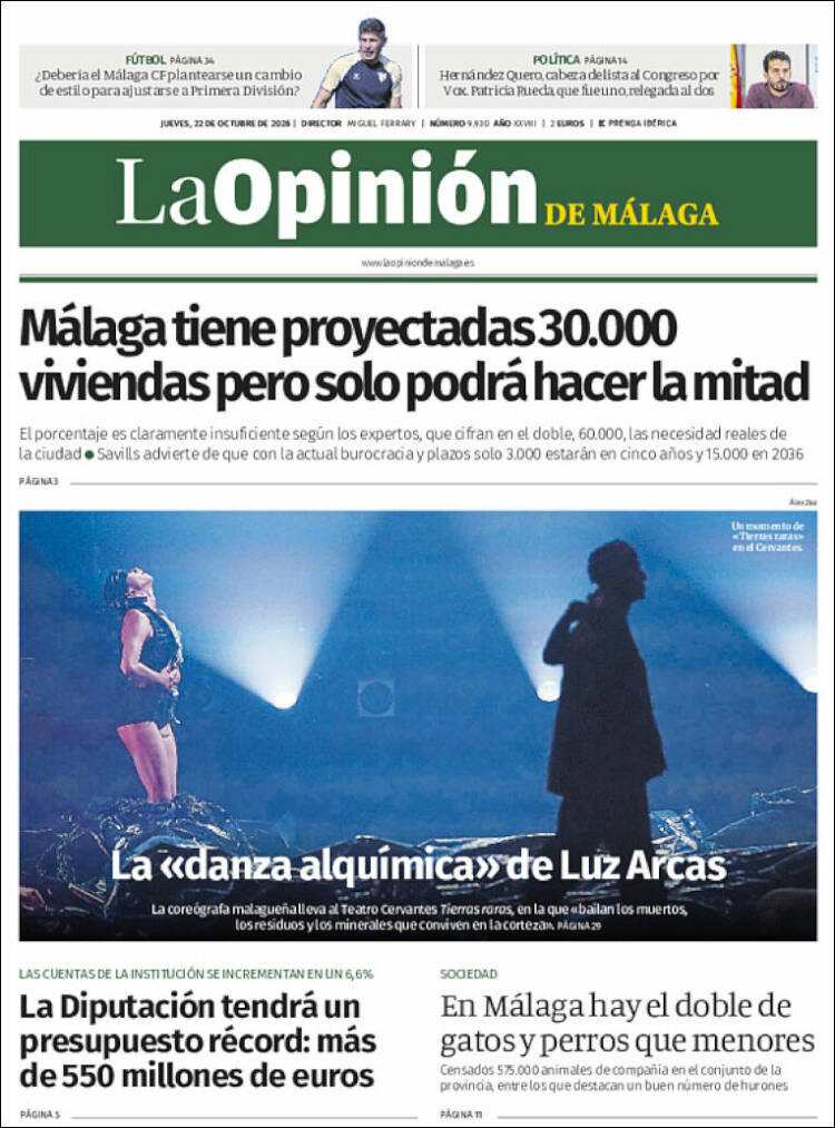 Portada de La Opinión de Málaga (Espa&ntilde;a)