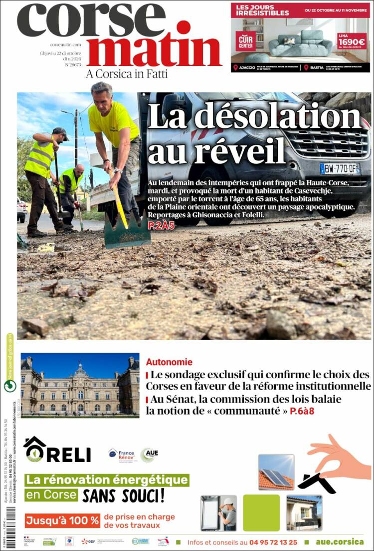 Portada de Corse-Matin (Francia)