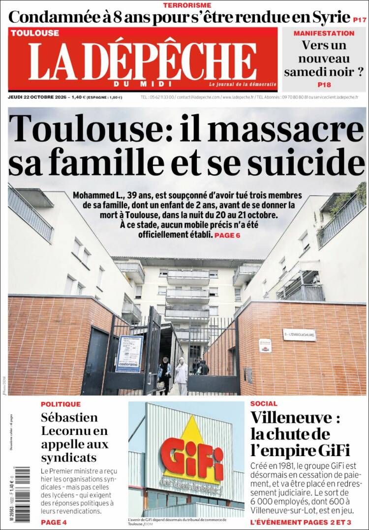 Portada de La Dépêche du Midi (France)