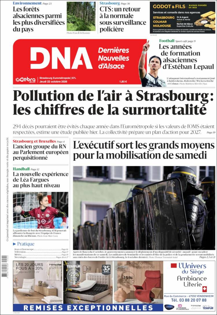Portada de Les Dernières Nouvelles d'Alsace (Francia)