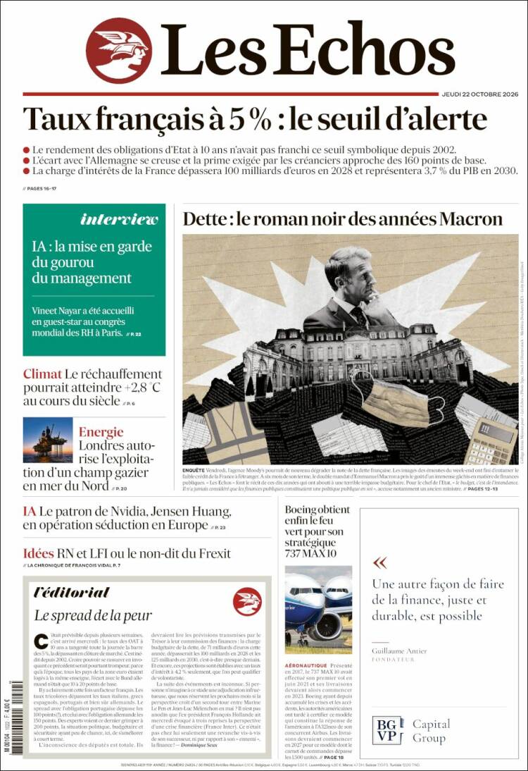 Portada de Les Echos (France)