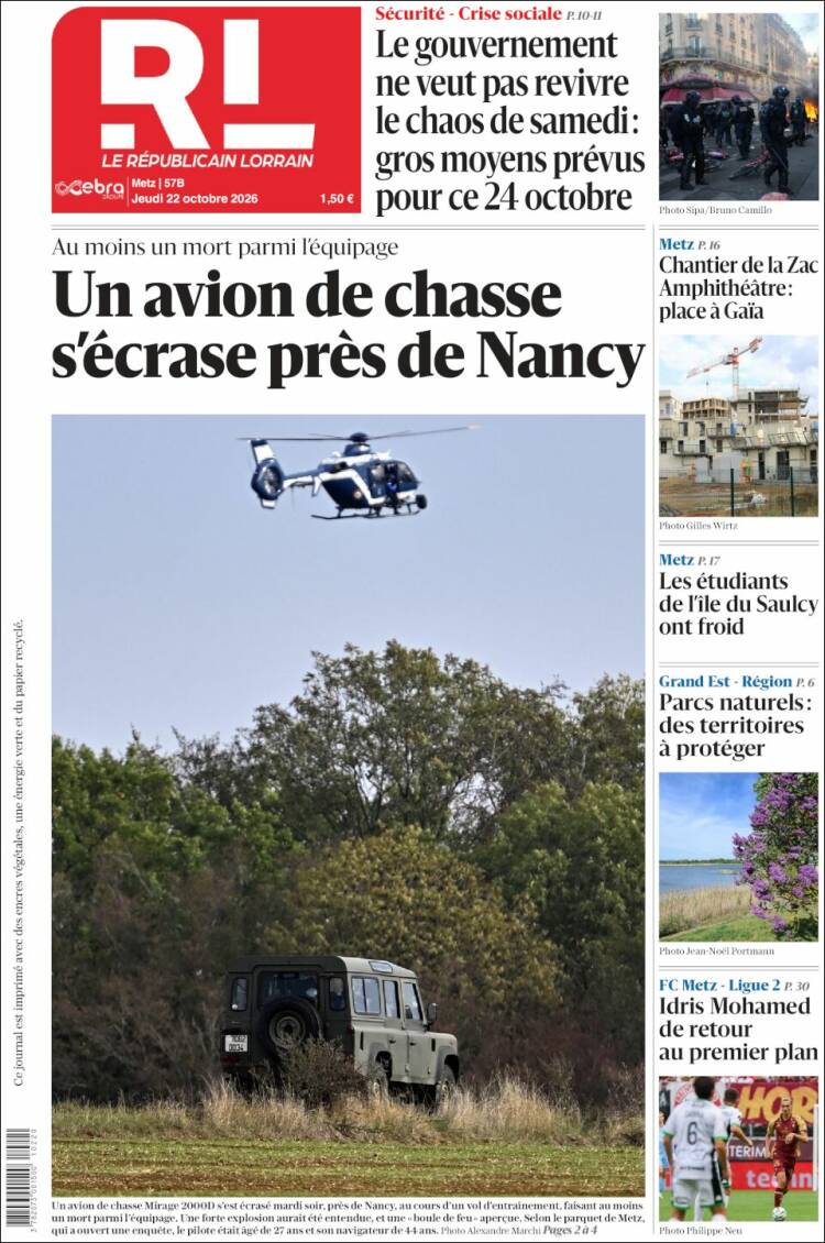 Portada de Le Republicain Lorrain (France)