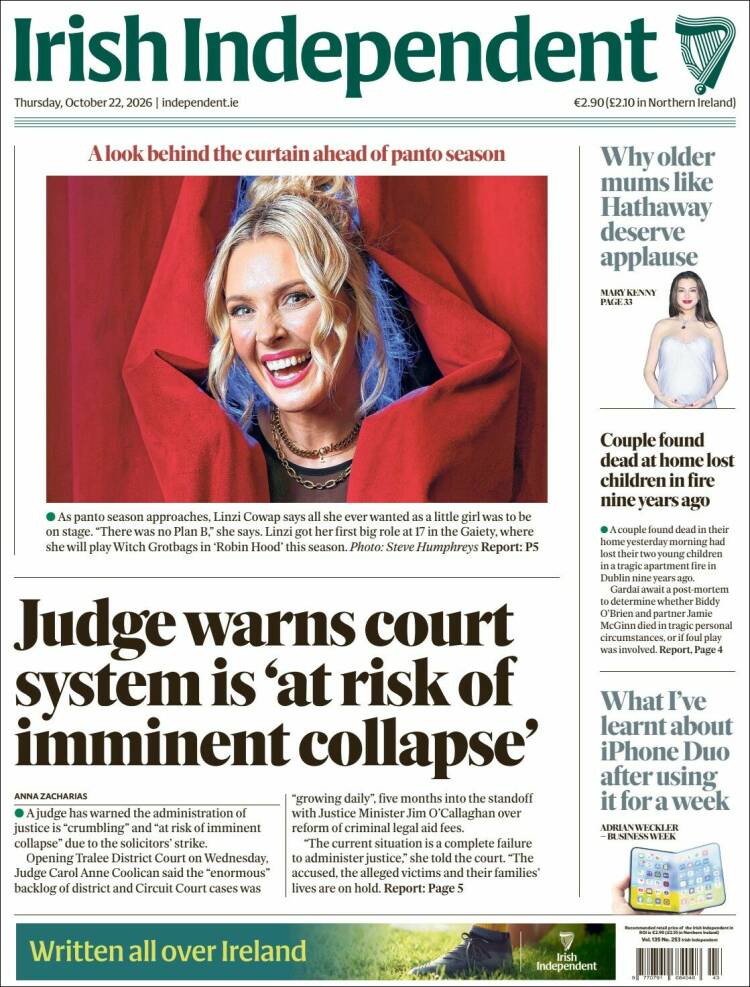 Portada de Irish Independent (Irlanda)