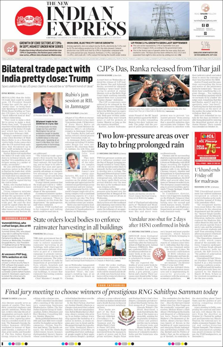 Portada de New Indian Express (India)