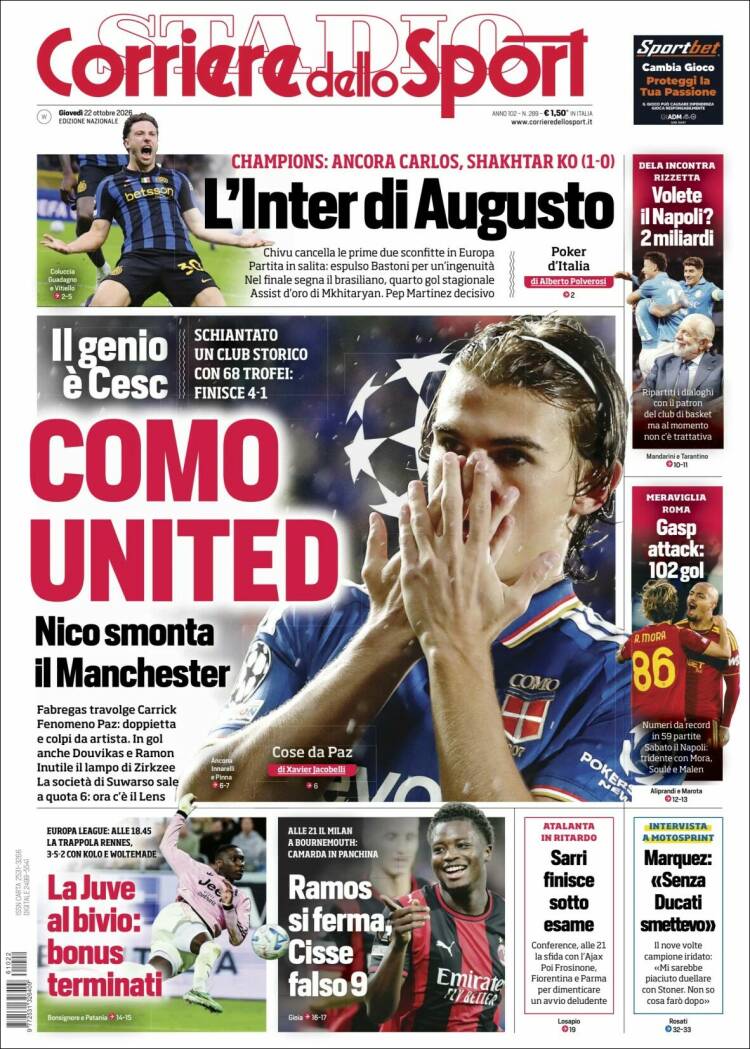 Portada de Corriere dello Sport (Italia)